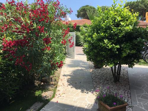 a garden with pink flowers and green bushes at Prataiolo in Palazzo Vianello