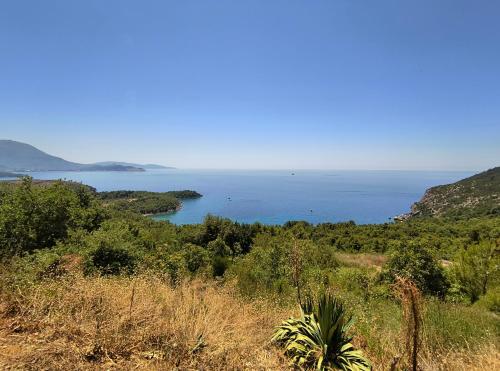 a view of the ocean from a hill with trees at Villa vista mare in Zagrađe