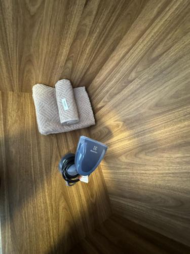 a close up of a toilet on a wooden floor at Departamento céntrico Félix de Azara in Puerto Iguazú