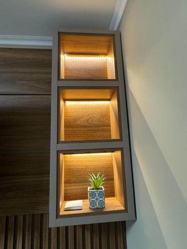 a window in a room with a potted plant at Departamento céntrico Félix de Azara in Puerto Iguazú