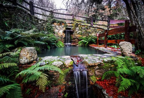 a waterfall in the middle of a garden at Agriturismo Tuluschene in Gavoi