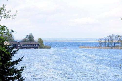une grande étendue d'eau avec une maison au milieu dans l'établissement Stilvolles Ferienhaus in der Altstadt, à Röbel