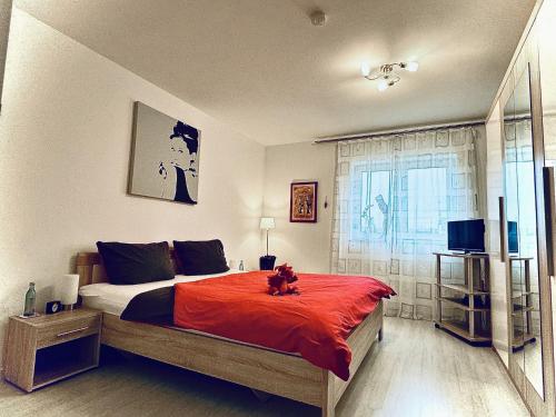 Postel nebo postele na pokoji v ubytování Ferienwohnung Drachenhaus WIR holen Sie aus dem Alltag raus