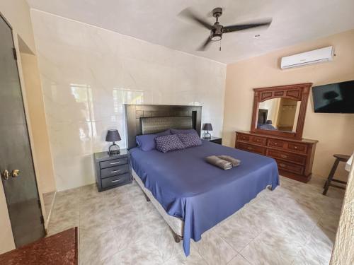 a bedroom with a bed and a ceiling fan at Casa Daniels Guesthouse in Valladolid