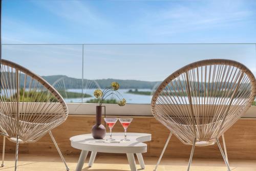 Japandi Sea View 2BR Apartment with Balcony & Terrace, Pomer, 5 Min Walk to Beach