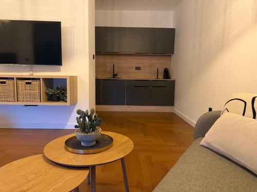 a living room with a couch and a table at Zs Apartment in Tuzla