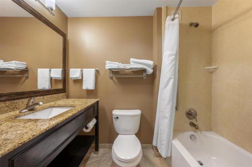 a bathroom with a toilet and a sink and a tub at Best Western Plus College Park Hotel in College Park