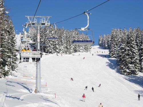 a group of people skiing down a snow covered ski slope at Pircherhof - Urlaub und Erholung im Troadkost'n in Sankt Kathrein am Hauenstein