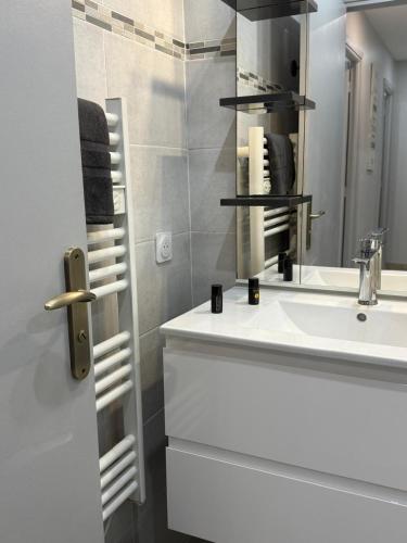 a bathroom with a sink and a mirror at Appartement Valeria in Saint-Laurent-du-Var
