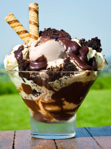 a chocolate ice cream sundae with at Norfolk Arms Hotel, Ringinglow in Sheffield