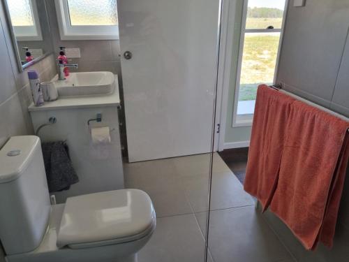 a bathroom with a white toilet and a sink at Cottonvale Country Lodge 