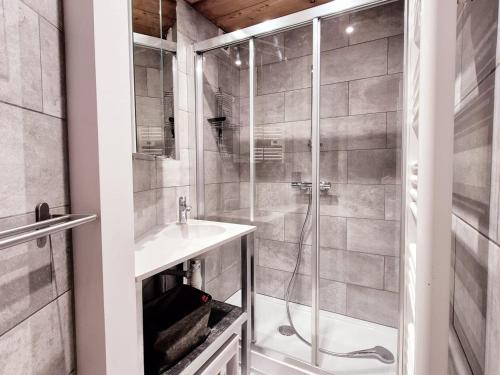 a bathroom with a shower and a sink at Charmant Appartement Ski-In à La Plagne - 6 Pers. - FR-1-755-41 in Aime La Plagne
