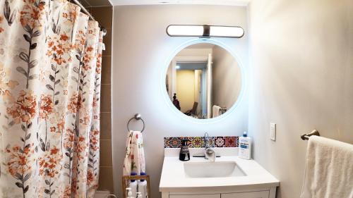 a bathroom with a sink and a mirror at 2 Bedroom Walkout Basement Ajax in Ajax
