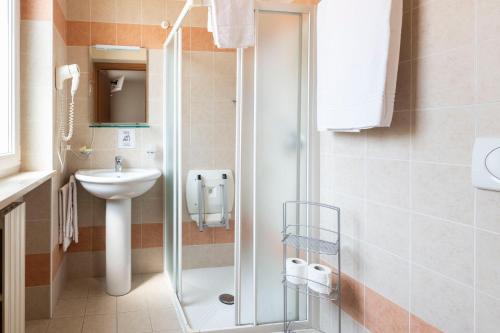 a bathroom with a shower and a sink at Agriturismo Ceolara in Sommacampagna