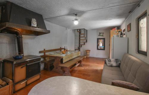 a kitchen with a couch and a table in a room at Ladino House in San Lorenzo in Banale