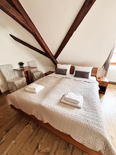 a bedroom with a large bed in a room at Wellness hotel & minipivovar Kněžínek in České Budějovice