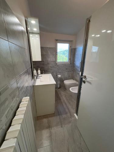 a bathroom with a sink and a toilet at Casa Vacanze Gli Allori in Venarotta