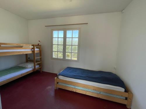 a bedroom with two bunk beds and a window at Maison sur la Mer - FrontSea in Angoulins-sur-Mer