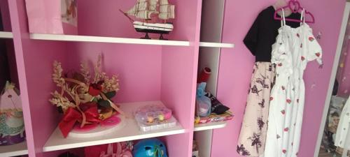 a pink closet with a dress on a shelf at Gajanka in Bugojno