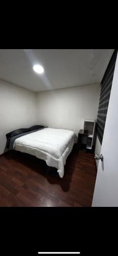 a bedroom with a bed in a white room at Viña del Mar in Viña del Mar