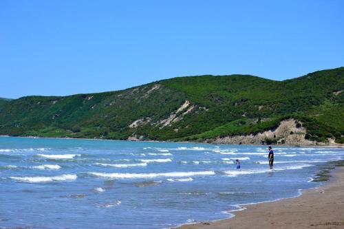 a person standing in the water at the beach at Lalzi bay Home in Fushë-Draç