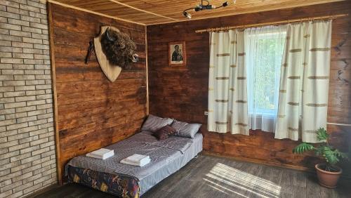 a bed in a room with a window at Green Hills Villa in Sakhnovka