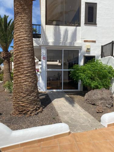 a palm tree in front of a white house at Pebble Beach in San Miguel de Abona