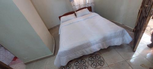 a small bed in a corner of a room at Nilonian Holiday Villa Guest House in Jinja