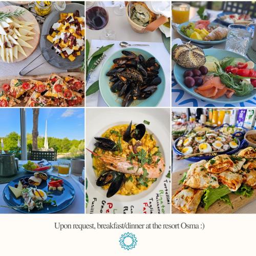 een collage van foto's van eten en drinken bij Oskar Sunny House - Adults Only in Gabonjin