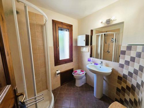 a small bathroom with a sink and a toilet at Dimora degli ulivi in Badesi