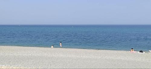 a group of people on a beach near the water at Pizzo Beach Club in Pizzo