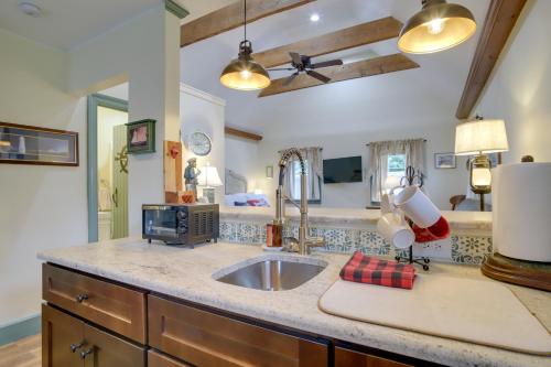 a kitchen with a sink with a lamp on the counter at Walk to Park and River Dog-Friendly Cambridge Gem in Cambridge