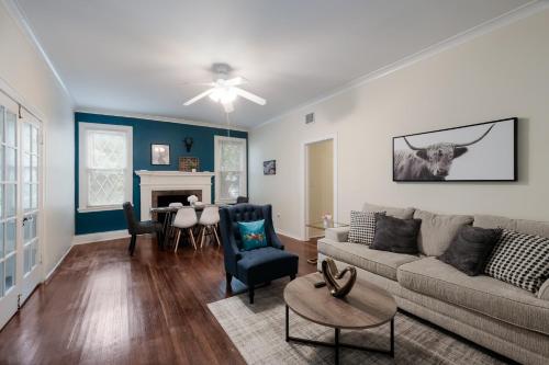 a living room with a couch and a table at 438M- 3 BR Apt with Free Parking on Premises and Coffee in San Antonio