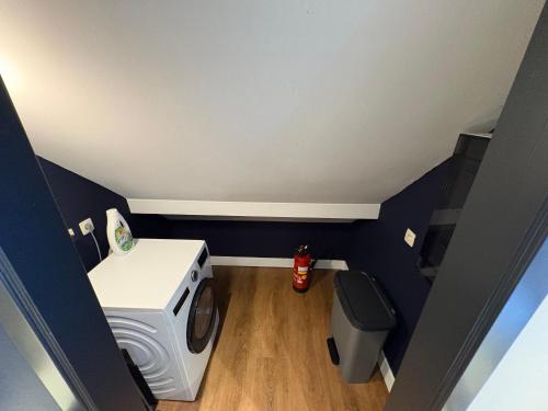 an overhead view of a laundry room with a washer at Garden Street - Antiquity Blue in Lommel