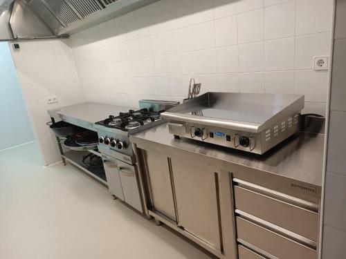 a kitchen with a stove and a sink at Casa Rural Las Bengoas in Alesanco