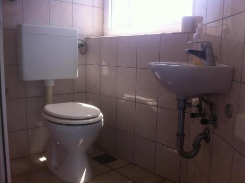 a bathroom with a toilet and a sink at Apartments Renato in Vrboska