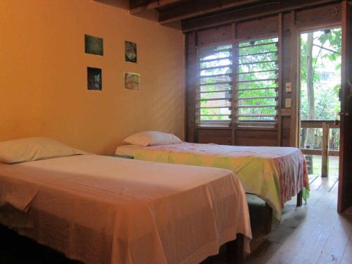 a room with two beds and a window at Hotel Chillies and Native Sons Diving in West End