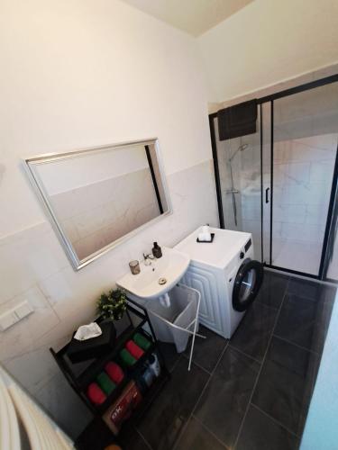 a bathroom with a sink and a shower at Apartment MICHAELA in Spital am Pyhrn