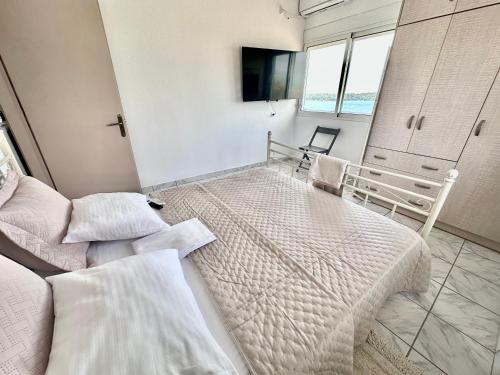 a bedroom with a bed and a tv in it at ARTE MARE d'Irene in Spárton