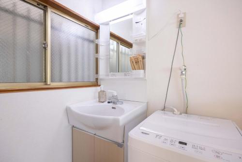 ein Badezimmer mit Waschbecken und Waschmaschine in der Unterkunft Lido Urayasu in Tokio