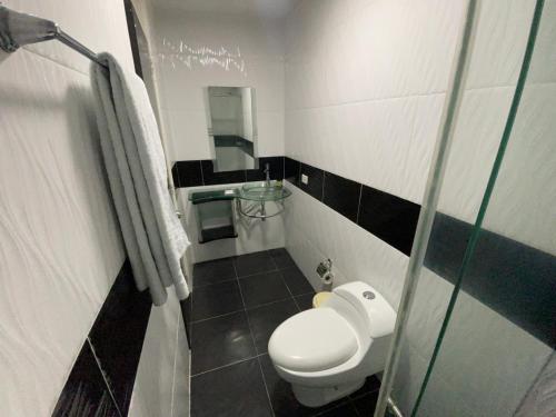 a small bathroom with a toilet and a sink at Hotel Avei Suites in Cali