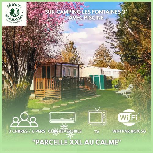 a flyer for a sapper camping less homes ever estate at Mobile home 6P XL Climatisation TV WIFI parcelle XXL au calme in Ivry-la-Bataille
