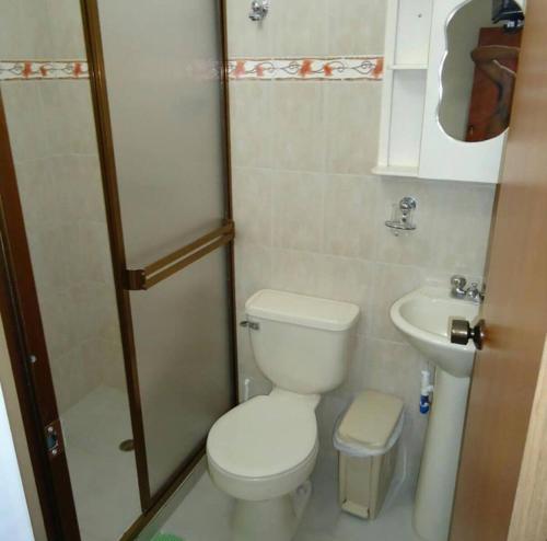 a small bathroom with a toilet and a sink at Tu casa en las playas de Chichiriviche para 20 pax in Chichiriviche