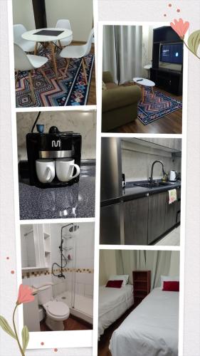a collage of photos of a hotel room at DEPARTAMENTOS 3 DORMITORIOS, DESAYUNO, ESTACIONAMIENTo in Chillán