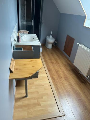 une salle de bain avec un lavabo et des toilettes dans l'établissement La Maison des Oiseaux Résidence Pernes en Artois, à Pernes