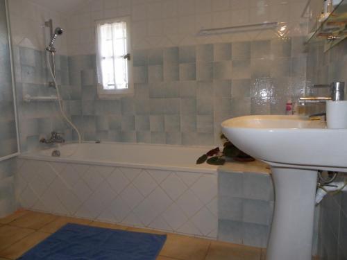 a bathroom with a sink and a bath tub and a sink at Vacances en Provence in Pontevès