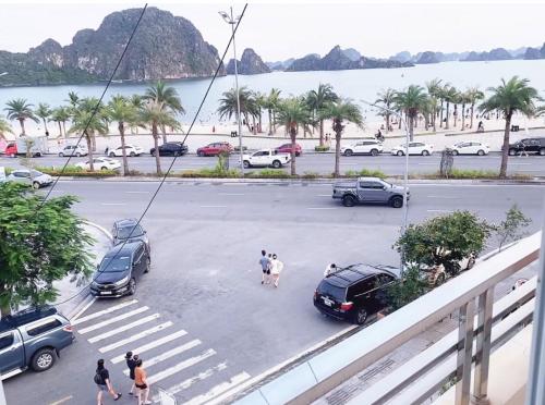 a view of a parking lot with cars parked at Sao Mai Hotel Hạ Long in Ha Long
