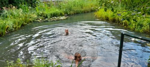 a couple of people swimming in a river at Chalet Mandl Sauna Pool Rollstuhlgängig in Maishofen