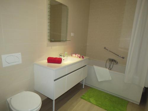 a bathroom with a sink and a toilet and a tub at Apartments Villa Urbajs in Vrsar