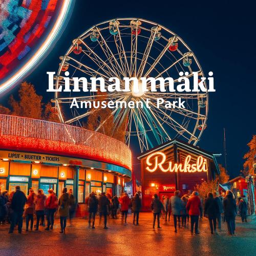 a crowd of people walking in front of a amusement park at Moomin Lover Home in Central Helsinki - Pool & Sauna in Helsinki